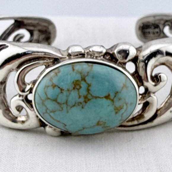 Vintage Sterling Silver Turquoise Cuff Bracelet ATI Mexico - Picture 2 of 11